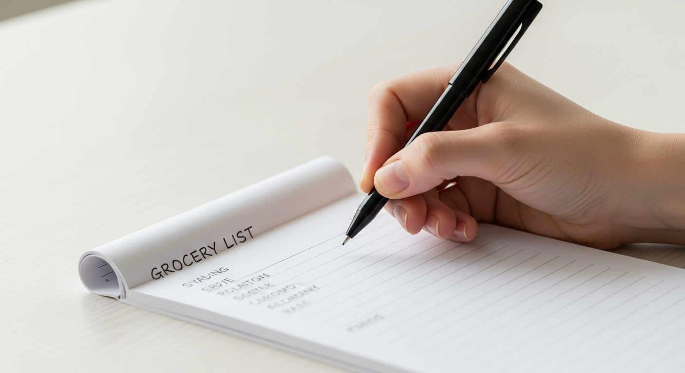 writing grocery shopping list