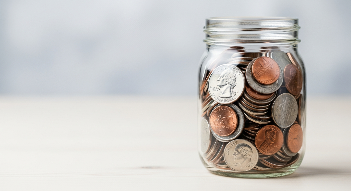 coins in a glass jar saving money