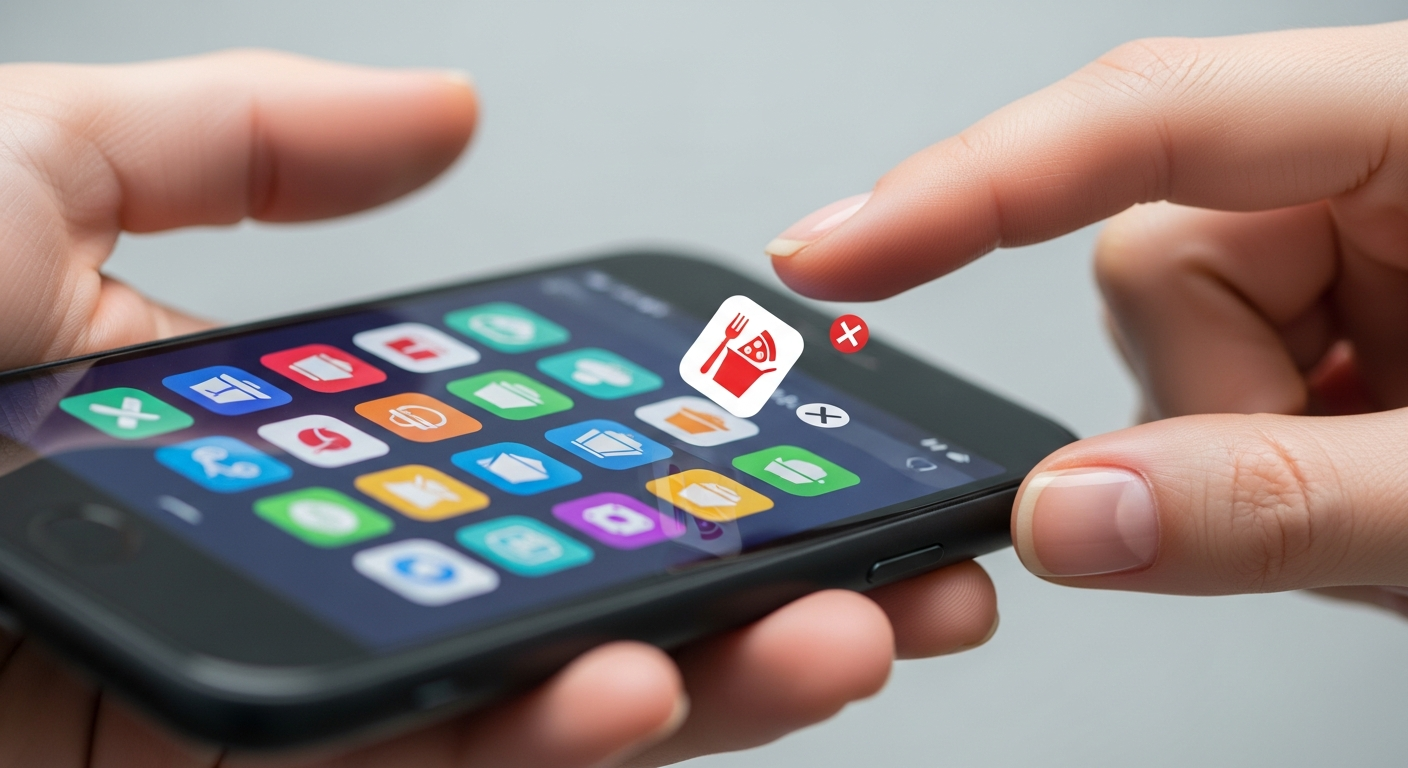 deleting food delivery app on smartphone