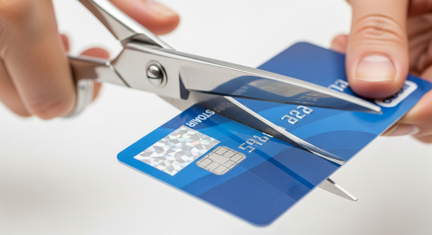 cutting credit card with scissors