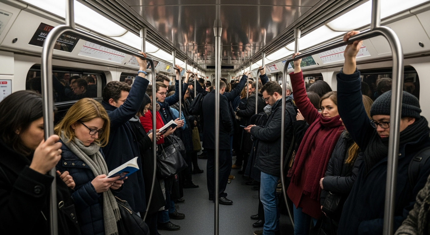 crowded subway commute