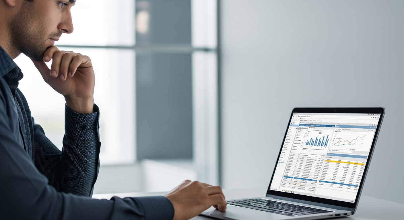 person analyzing budget on laptop