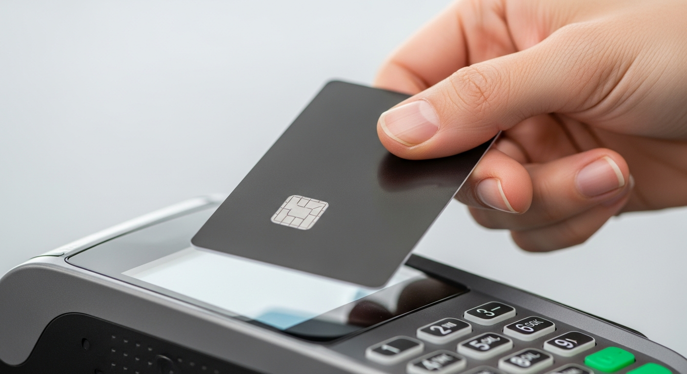 holding credit card over payment terminal