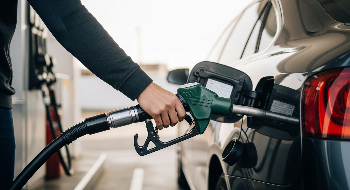 filling up car with gas at station