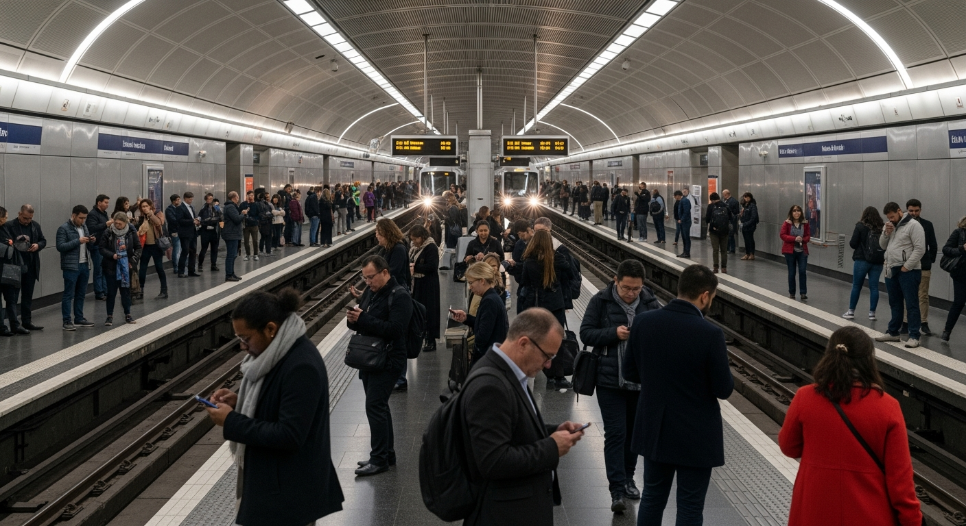 crowded modern subway station