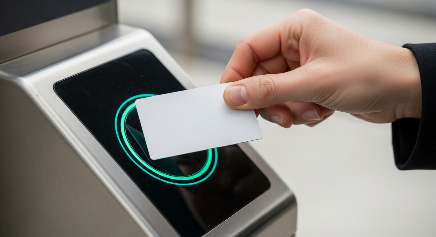 person tapping smart card on transit reader