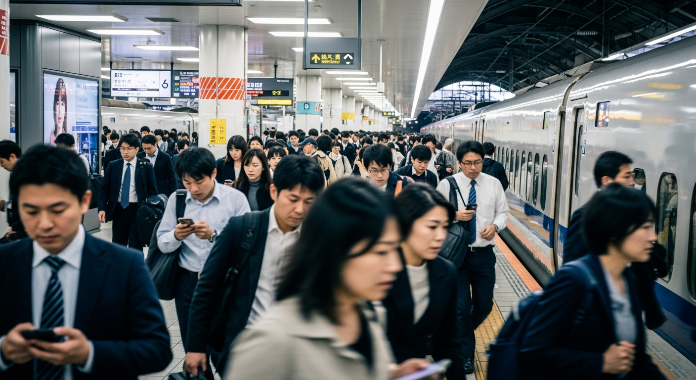 tokyo train station rush hour