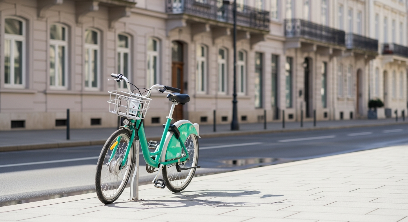 city public bicycle parked on street
