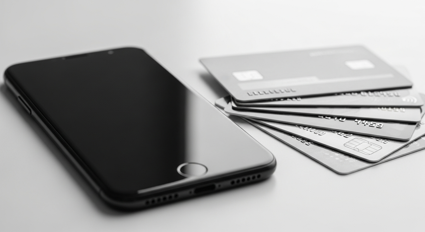 modern smartphone and credit cards