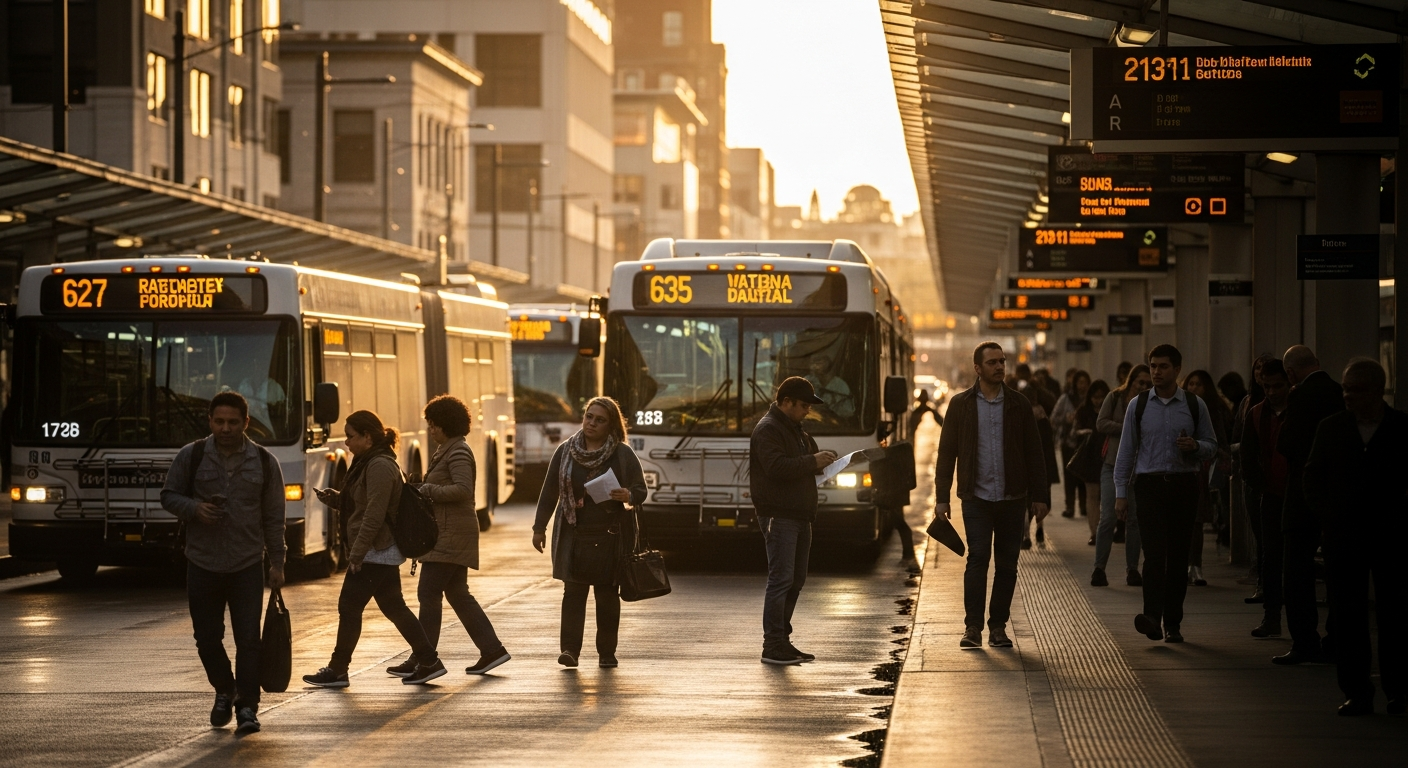 busy public transit bus station