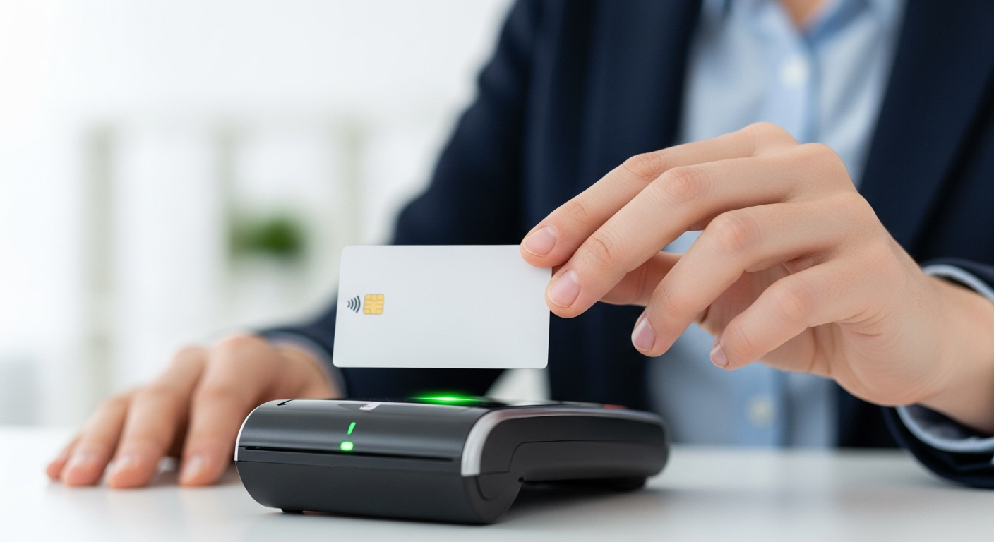 person tapping contactless smart card on reader