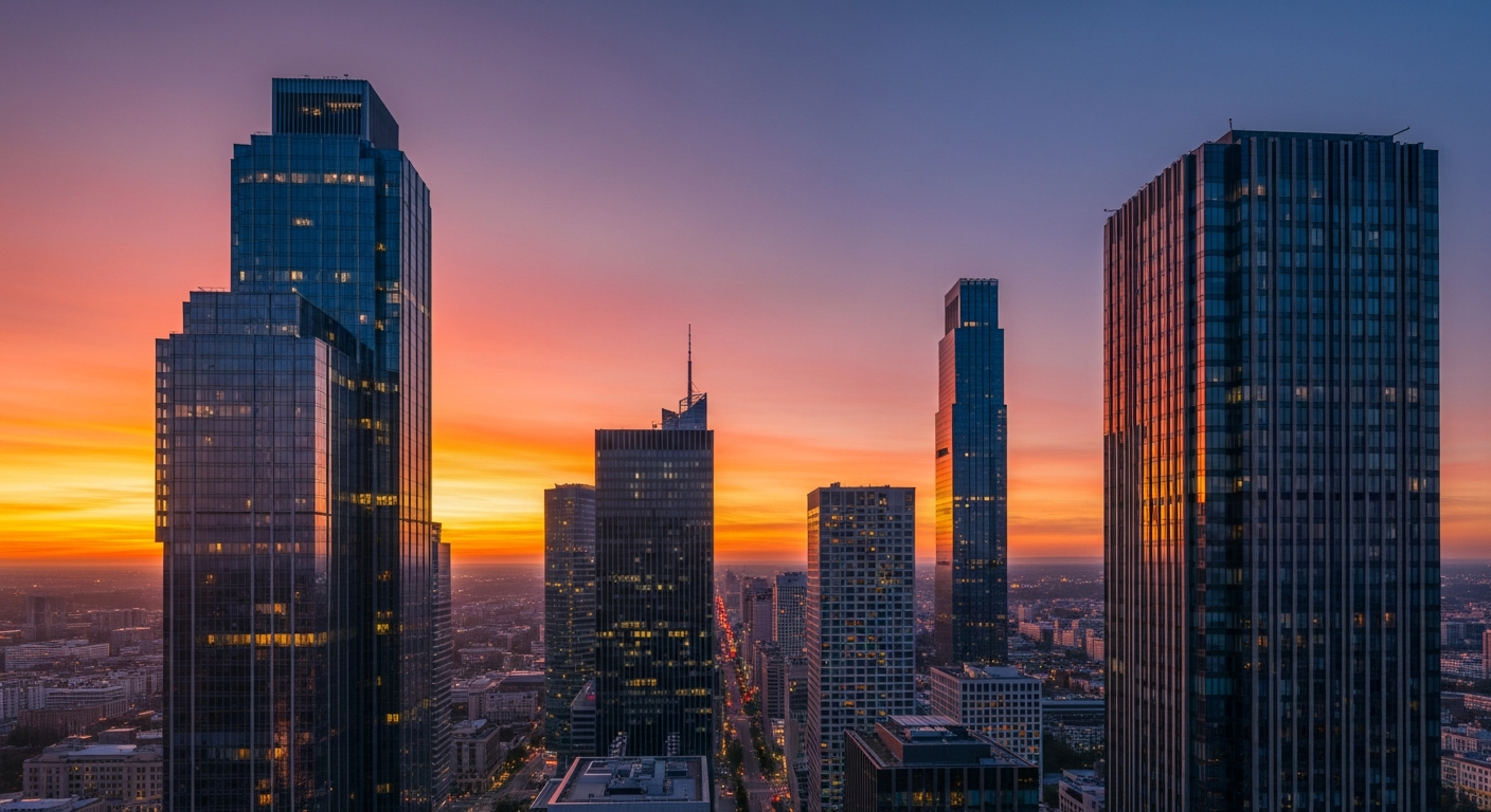 modern city skyline sunset
