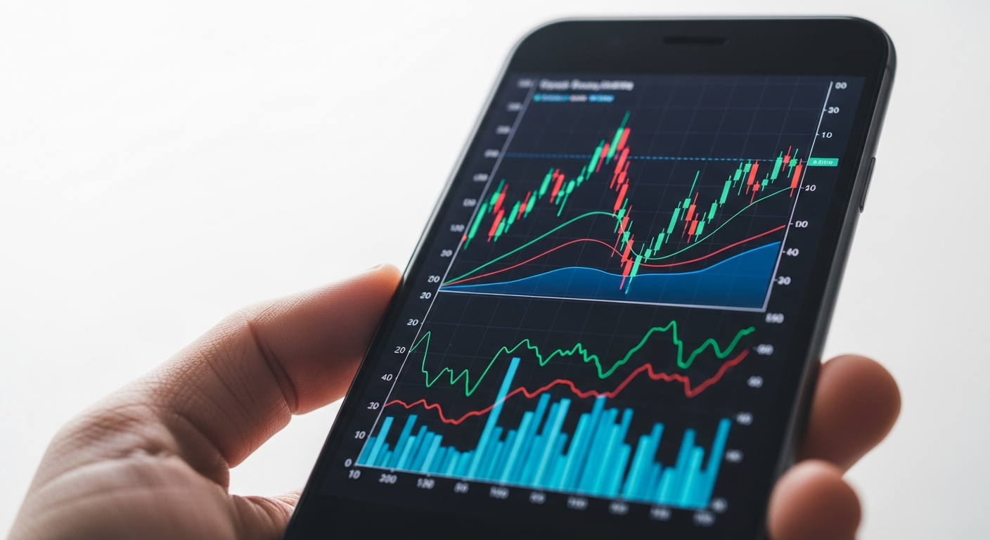 smartphone showing financial graphs