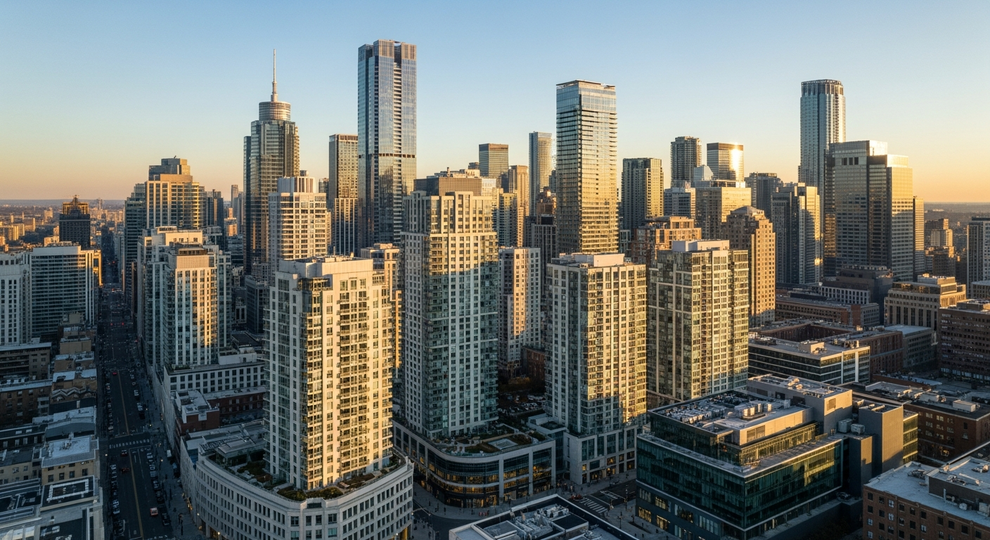 residential and commercial buildings aerial view