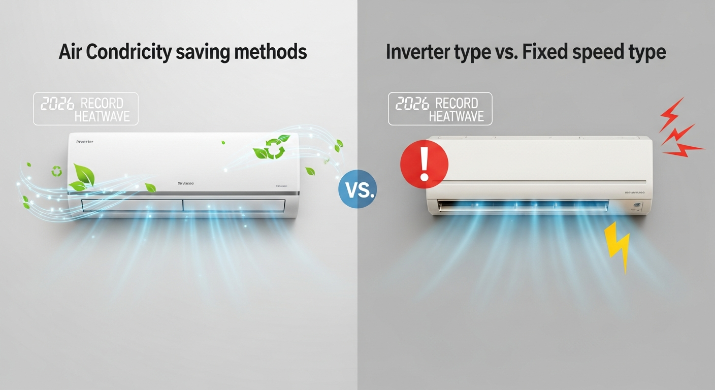 에어컨 전기요금 절약법: 1. 2026년 역대급 폭염, 절약법이 절실한 이유 2. 우리 집 에어컨 종류 확인: 인버터형 vs 정속형 에어컨 전기요금 절약법 관련 이미지 2