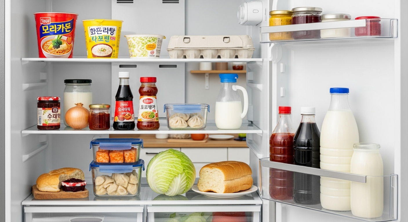자취생 식비 줄이기 1. 2026년 물가 폭등, 자취생 한달 식비 현실은? 2. 자취생 식비 줄이기 디시 핵심 꿀팁 Best 3 opened refrigerator with ingredients