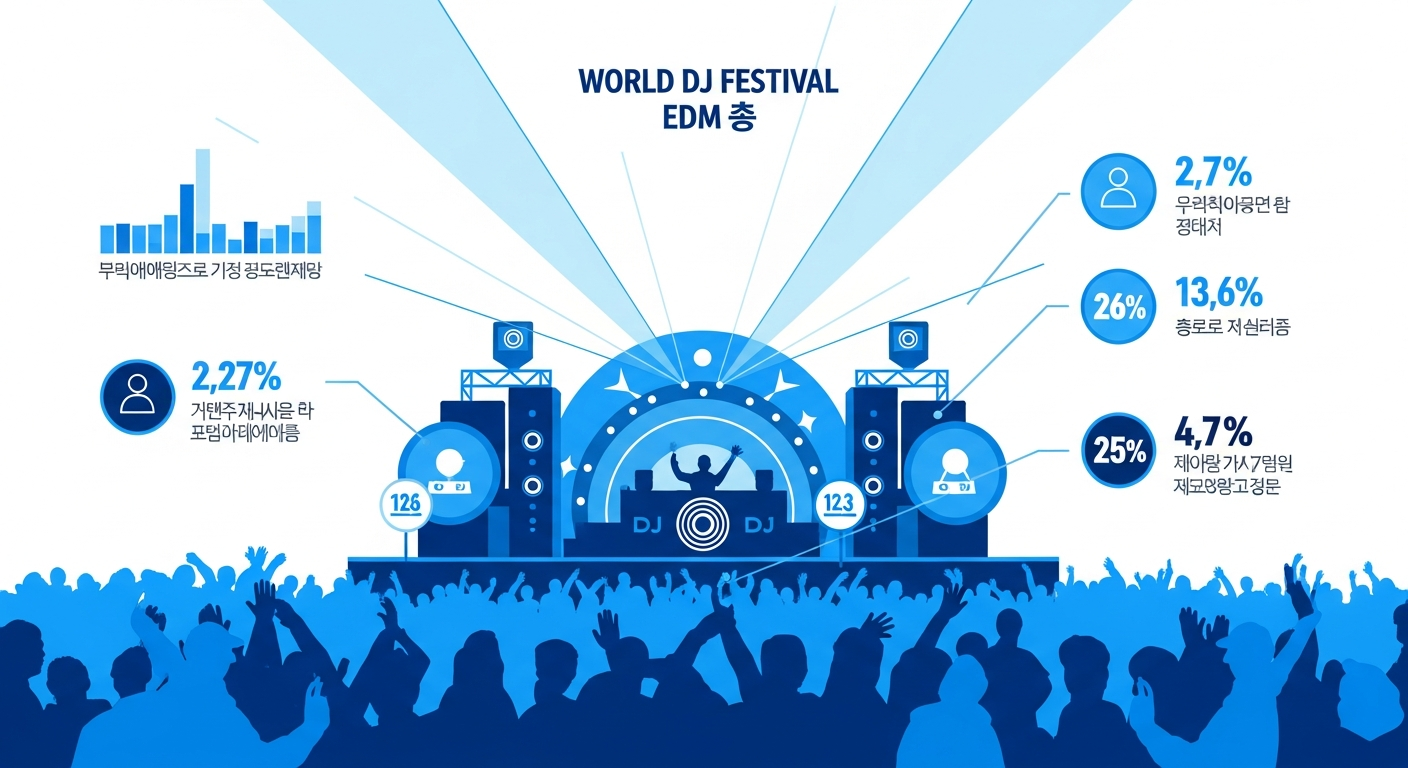 월드디제이페스티벌 EDM 공연 관중 레이저 쇼 야간 무대 모습